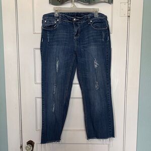 Soundgirl Dark Blue Distressed Cropped Jeans Size 12